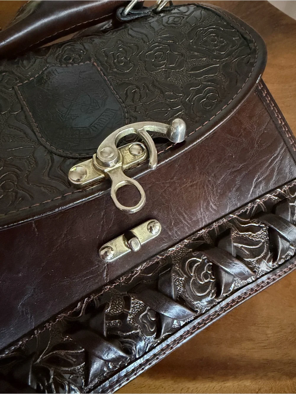 Dina Jordan Vintage Rose Tooled Leather Handbag